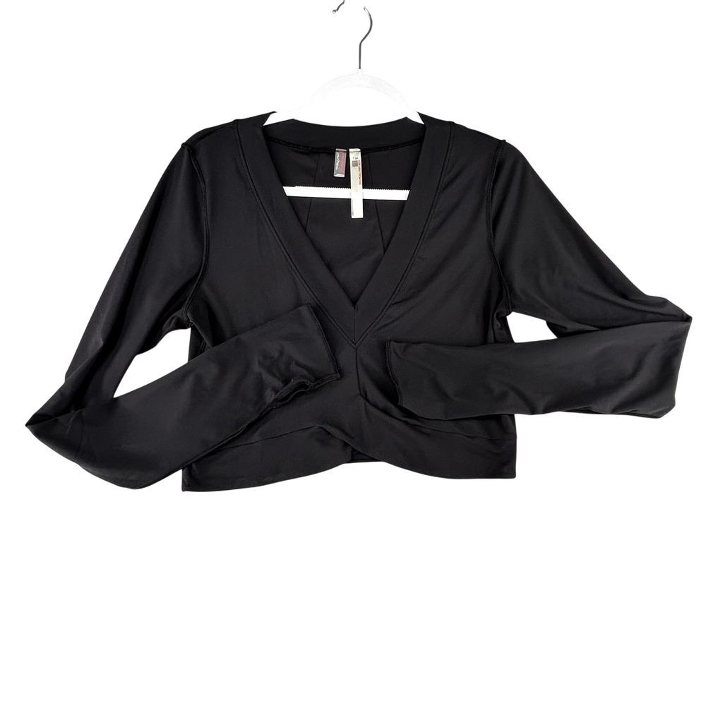 Free People Movement Black Criss Cross Exposed Seams V-neck Cropped Womens Large